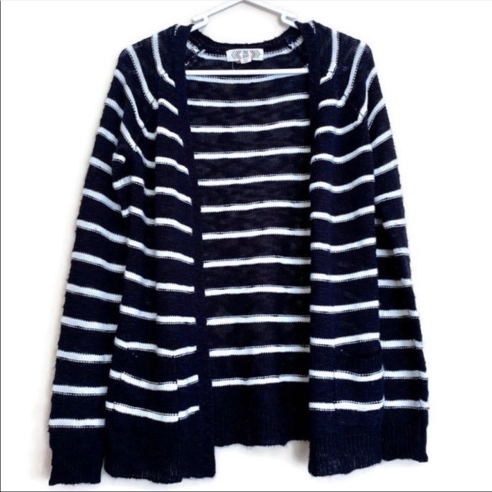 Pink Rose navy and white striped cardigan sweater